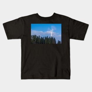 Wind turbine near Kniebis, Black Forest, Germany Kids T-Shirt